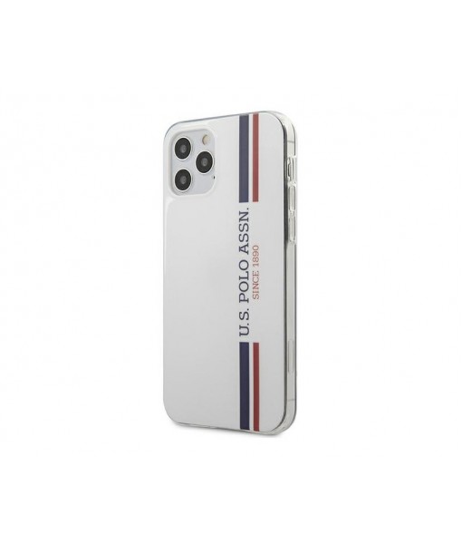 Husa Premium Originala Us Polo Assn iPhone 12 / iPhone 12 Pro,colectia Tricolor ,alb